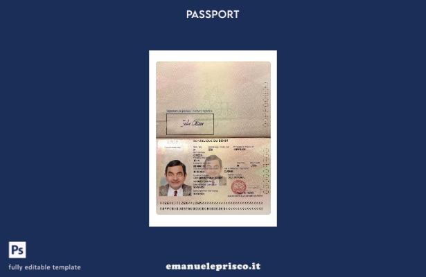 modello presente di passaporto del Benin in stile verificato